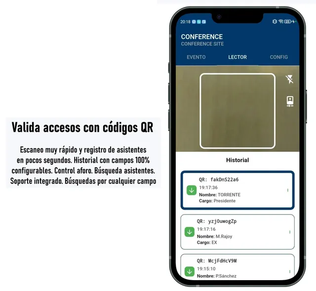 App QRACCESO validando accesos con códigos QR